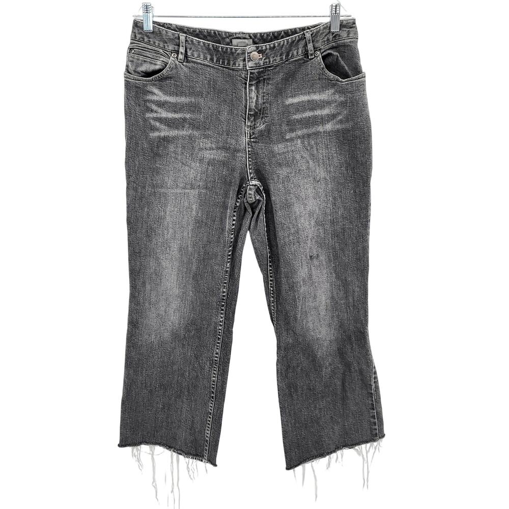 J. Jill Charcoal Gray Distressed Raw Hem Straight Cropped Jeans Women's Size 12